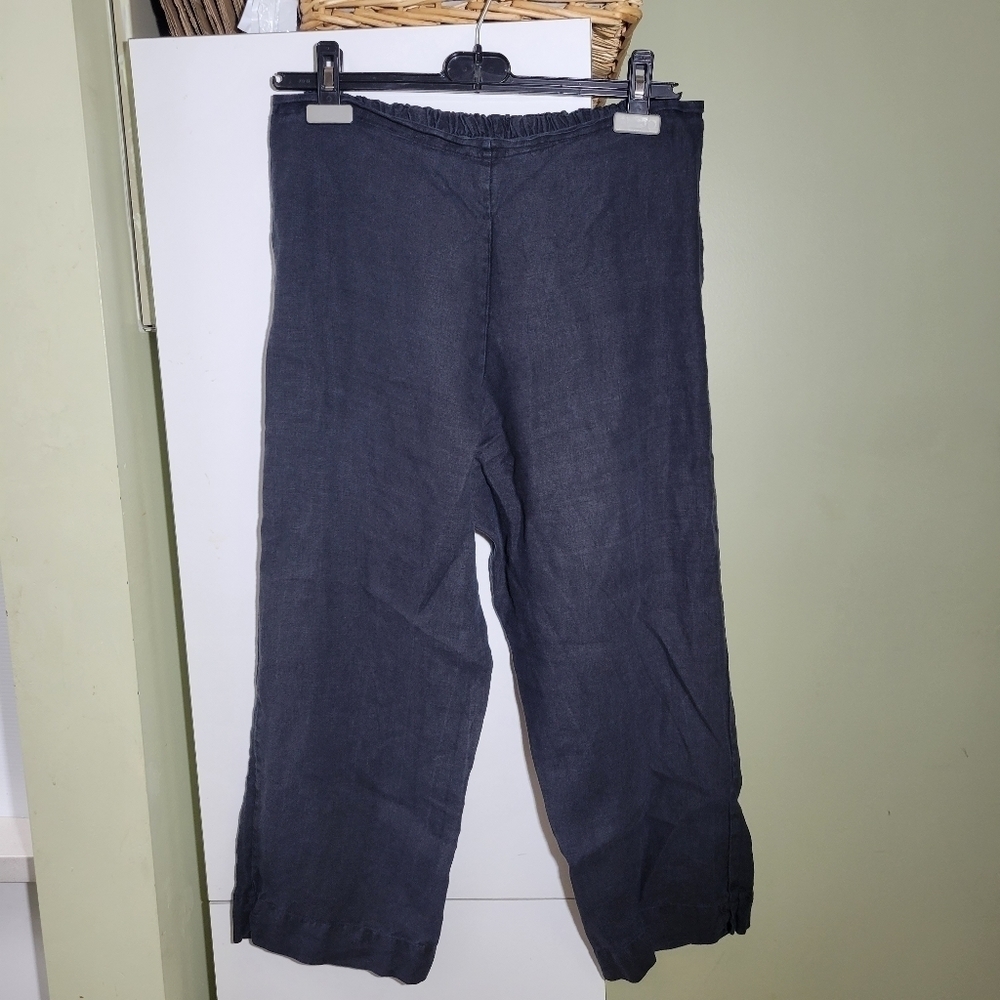 Bryn Walker elastic waist high rise wide leg linen pants  black medium